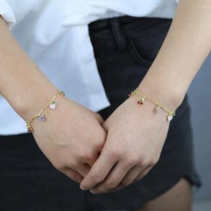 Link pulseiras chegada deliciosa fruta design uva cereja maçã morango charme pulseira para mulher 15 4cm ajustado delicado cz jóias