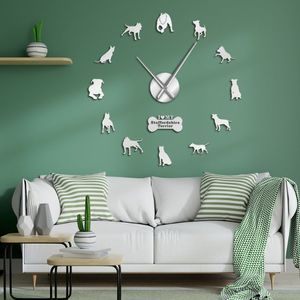 Staffordshire Bull Terrier DIY Big Wall Clock Stafiel DIY Giant Wall Art Dekoracyjny zegarek ścienny zegarek pies rasa ornamentów