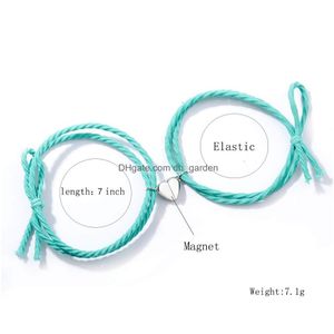 Łańcuch 2pcs elastyczna lina para bransoletki serce miłośnik magnetyczny Magnet Braided Magnety Dystans Bransoletka Breansoletowa biżuteria dla kobiet Dr Dhugp