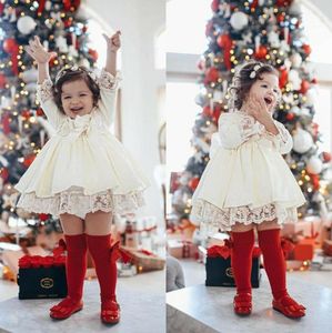 Рождественское красное платье для маленьких девочек, кружевное платье-пачка с длинными рукавами и бантом, вечерние платья на свадьбу, день рождения, рождественские костюмы для девочек8509015