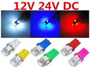 20pcspack 24v 12v t10 5smd led lâmpadas de cunha de carro w5w 2825 158 192 168 194 192 placa traseira lateral licença branco vermelho azul rosa amb2085338