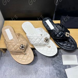 Designer tofflor ny sommar c sandaler kamellia liten doft flip-flops fot sandal läder rhomboid diamant platt glider casual wear flip flops Storlek: 35-40