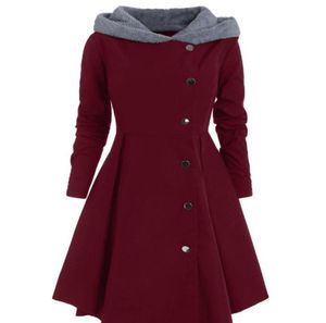 Winter Frauen Asymmetrische Plus Größe Mantel Kontrast Kapuze Rock Mantel Einreiher Farbe Block Lange Outwear4715823