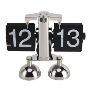Wall Clocks Retro Digital Flip Down Clock 2 Legs Auto Table Decorative 304 Stainless Steel PVC 12 Hours Easy To Read For Office