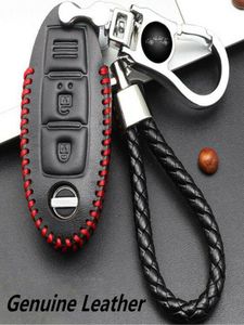 Für Nissan Car Real LeatherChromium Remote Key Bag Case Holder CoverKey Chain9483467