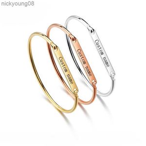 Bangle Personalized Engraved Name Customized Bangle - Fashionable C-shaped Horseshoe Bracelet made of Minimalist Stainless SteelL2403