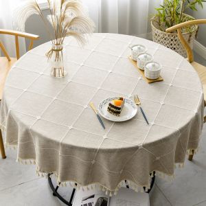 Almofadas xadrez algodão linho toalha de mesa redonda casamento hotel banquete pano cobertura de mesa interior sala de jantar cozinha decoração ao ar livre