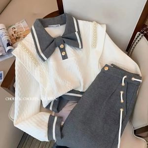 Womens Tracksuit Set Sports Sweater Suit Trend Fashion Solid Hooded Trouser Korean Loose Slim TwoPiece Sportswear 240326