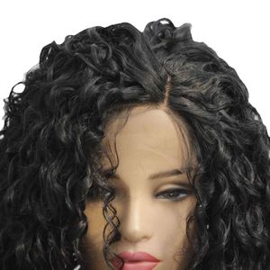 Syntetyczne peruki Naturalne czarne małe, kręcone długie włosy kobiety z przodu koronkowe koronkowe pół -ręczne haczyek pokrywka głowica GG