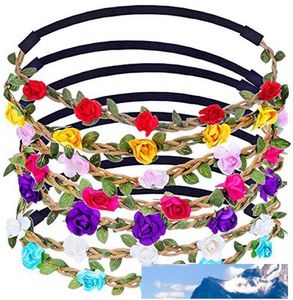 Floral pannband Kvinnor Rose Flower Headpiece Justerbart Elastiskt hårband Blomma Tråkigt band för bröllopsfest Beach Travel Decoration2307915