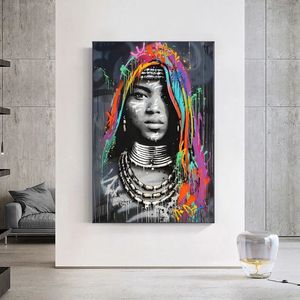 Afrikansk svart kvinna graffitikonst affischer och tryck abstrakt afrikansk tjej canvas målningar på väggkonst bilder väggdekor323m