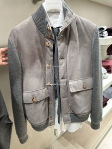 Män jackor höst och vinter Brunello läder långärmad avslappnad kappa