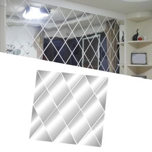 Stickers 1 Set Acrylic Diamond Wall Mirror Sticker Decal Decor Rhombus DIY Art Background Reflective Design for Home Shop Bedroom Silver