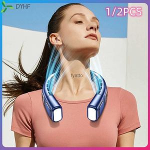 Electric Fans Portable Neck Fan USB Laddning Tyst LED Digital Display Bladeless Mini Electric med Lights 5-växlad Air CoolingH240313140