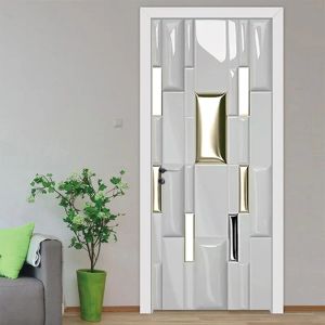 Klistermärken 3D Modern Golden Geometry Photo Sticker Door Dekorativa vinyler Självhäftande tapeter vardagsrum Badrumsaffisch Hem Design