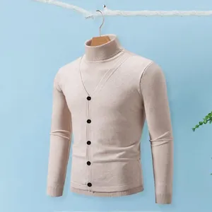 Suéter masculino de malha com gola alta, gola alta, outono e inverno, slim fit