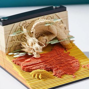 Minyatürler Dragon Yıl Teması 3D Notepad 2024 3D Art Memo Pad 3D Yapışkan Not Blokları 3D Not Kağıt Oyma Modeli Noel Hediyesi