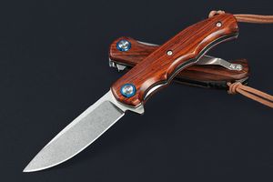 M7728 Flipper Knife 8Cr14Mov Stone Wash Drop Point Blade Rosewood with Steel Sheet Handle Ball Bearing Outdoor Camping Hiking Fishing EDC Pocket Knives