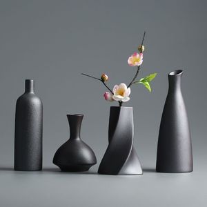 Vaso di ceramica moderno creativo nero Vasi da tavolo contenitori tidroponica vaso di fiori Decorazioni per la casa artigianato Decorazione di nozze T200624237t