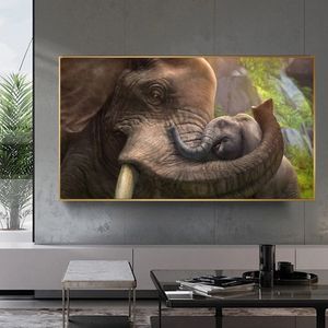 Elephant Mother and Sun Plakat Parvas Paint Maluce Wall Art Zdjęcia do salonu Profit Zwierzęta dekoracje domu dekoracje 278e