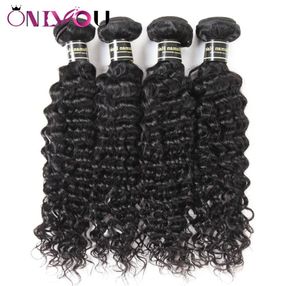 Onlyou produtos de cabelo 4 pacotes brasileiro onda profunda virgem extensões de cabelo humano cru indiano remy tece pacotes onda profunda fact4884982