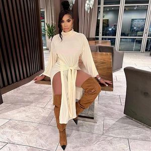 Casual Dresses 2024 Luxury Designer Young Solid Sexy Club Style Hollow Out Spit Turtleneck Full Sleeve High Waist Long Straight Dress