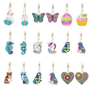 Stitch 2 stycken Ny 5D -diamantmålning DIY Keychain Full Diamond Dubbelsidig inlagd kärlek Cake Luminous Pendant Bag Accessory Toy Gift