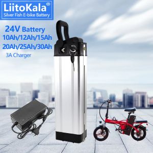 Liitokala 24V 10AH 12AH 15AH 20AH 30AHシルバーフィッシュエビケバッテリーパック1000W 750W 500W電動自転車モーター