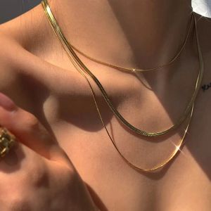 Kadınlar için bıçak zinciri kolyeler 14K Sarı Altın Punk Yılan Gerdanlık Boyun Zincirleri Aksesuarlar Minimalist Mücevherat