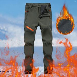 Calças masculinas sólidas para caminhadas, calças à prova de vento, forradas de lã, quentes, com bolsos, fitness ao ar livre, softshell