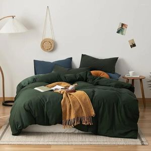 Set di biancheria da letto Copripiumino verde scuro Jersey di cotone lavorato a maglia Queen Olive Trapunta consolatore con 2 federe