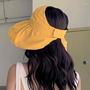 Berets Women's Double-sided Fisherman Hat Summer Big Brim Visor Bucket Hats Empty Top Cap Fashion Foldable Parent-child Sun