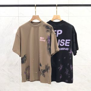 24SS USAクラックプリントスプラッシュリンクマッド染色ビンテージティーメンズTシャツ春夏女性ストリートスケートボードカジュアルコットンTシャツ0313