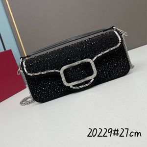 Full Diamond Crystal designer shoulder Bag 27cm large Flap Chain glitter crossbody bags sparking Messenger Purse lambskin Top Quality Women Handbag black baguette