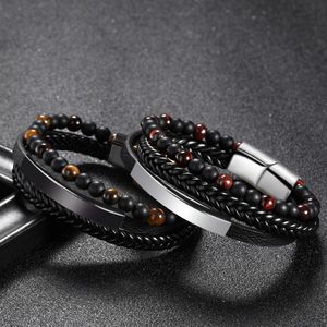 Mehrschichtige geflochtene Wickelarmbänder aus Leder, Lava-Tigerauge, Naturstein, Perlenarmband, Magnetverschluss, Lederarmband, Armreif, Manschettenarmband, Schmuck