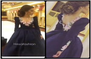 Elegant Embroidery Stain Long Sleeve Ball Gown Evening Dress 2020 Vestido De Festa V Neck Custom Made Prom Dresses9200177