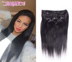 Brazylijskie pełne głowę proste włosy 1028 -calowy klip w przedłużanie włosów Unforted Human Hair Weave Naturalny kolor 7pcs 120glot Beau4906112