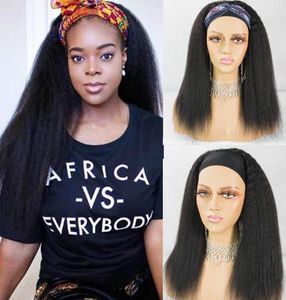 キンキーストレートヘッドバンドGlueless Wig Human Hair Wigs Remy Brazilian Full Machine Made Wig for Women1402066
