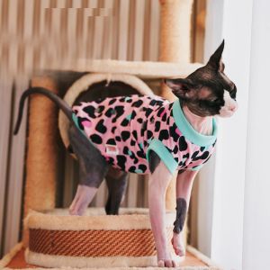 衣類スフィンクス毛のない猫服ペット子猫フーディーズシャツヒョウ柄スフィンクスデボンレックス衣装猫のための柔らかい暖かい服