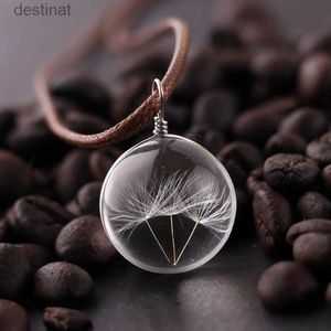 Pendant Necklaces Round Dandelion Dried Flower Pendant Necklace Charm Natural Dandelion Glass Cabochon Transparent Lucky Glass Ball JewelryL242313