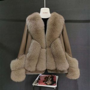 Hair Fox 2023 New Large Collar Spliced Sheepskin And Integrated Women's Fur Coat, Medium To Long, Young Style 6392