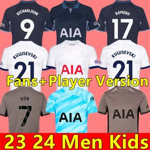 Tottenham 23 24 Kane Son Richarlison Soccer Jerseys Spurs Porro Kulusevski Hojbjerg Away Perisic Danjuma Lucas Llors Spurs Kit Football Kit Bentancur Men Set Set