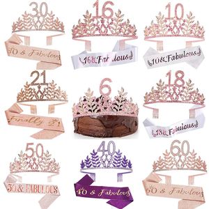 Queens Doğum Günü Taç 6 16 18 21 30 50 Şerit Kristal Tiara Prenses Doğum Günü Bar Mitzvah Parti Yıldönümü Dekorasyon Malzemeleri 240307