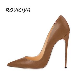 Donna Tacchi alti Scarpe da donna Décolleté 12 cm Scarpe con tacco a spillo da donna Scarpe da sposa in pelle PU marrone nudo nero YG001 ROVICIYA 240304