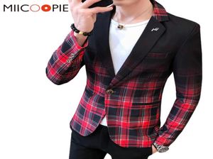 Fashion Gradient Color Plaid Men Blazer Slim Jacket Business Casual Single Button Mens Dress Suits Asian Size Blazer Masculino4530805