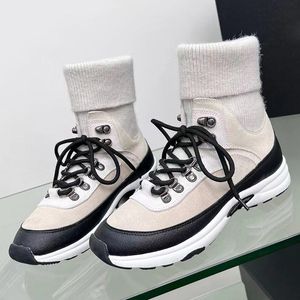 vendita calda punta tonda scarpe da ginnastica da donna suola spessa allacciata fuori calzini da passeggio altezza maglia crescente primavera autunno femminile classiche scarpe da ginnastica causali piatte