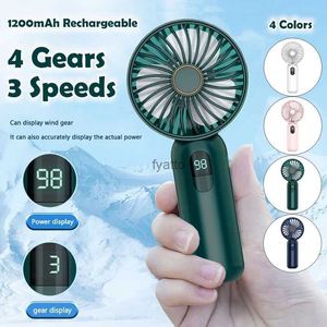 Fãs elétricos Display Digital Mini Ventilador USB 1200 Mah Portátil Bonito Pequeno Portátil Estudante Bolso Ao Ar Livre ManualH240313