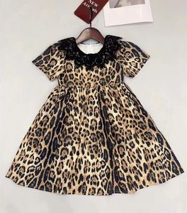 Kinder Mädchen Leopard Patchwork Kleid kurzarm Rundhals Bowknot Dekoration Kleid kinder kleid