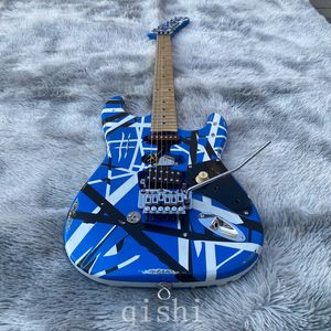 Edward Eddie Van Halen Heavy Relic Blue Franken 5150 Electric Guitar Black White Stripes Floyd Rose Tremolo Köprüsü Eğimli Pikap Gerçek Reflektör