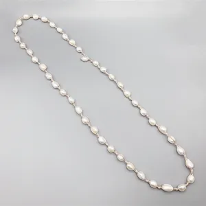 Pendants FoLisaUnique 10-11mm Freshwater White Pearls Necklace For Women Beige Tan Color Silk Cord Potato Casual Long